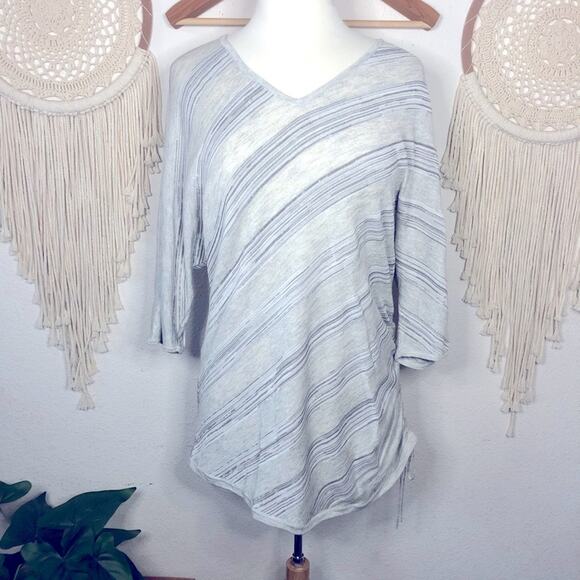 Lafayette 148 gray side striped ruched side knit tunic top large - Picture 1 of 7